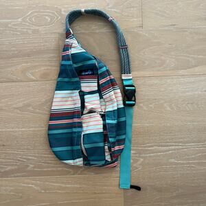 KAVU Rope Sling Crossbody Bag Striped Teal Coral Water Resistant Polyester NEW